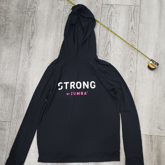 STRONG BY Zumba  INSTRUCTOR  Fitness Black Long Sleeve Hoodie with Pink Accents - Picture 1 of 4